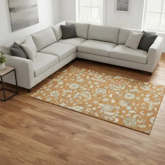 Rust Gray And Beige Floral Washable Area Rug With UV Protection Photo 2