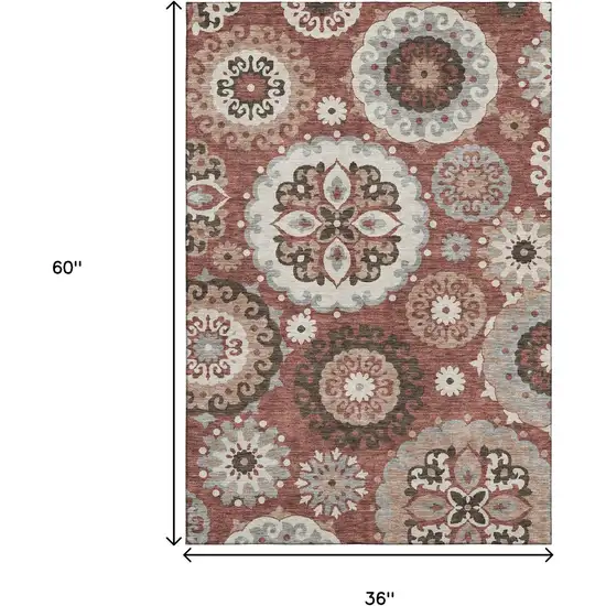 Rust Gray And Beige Medallion Washable Area Rug With UV Protection Photo 3