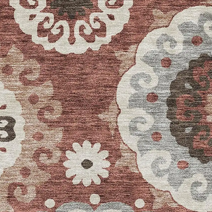 Rust Gray And Beige Medallion Washable Area Rug With UV Protection Photo 3