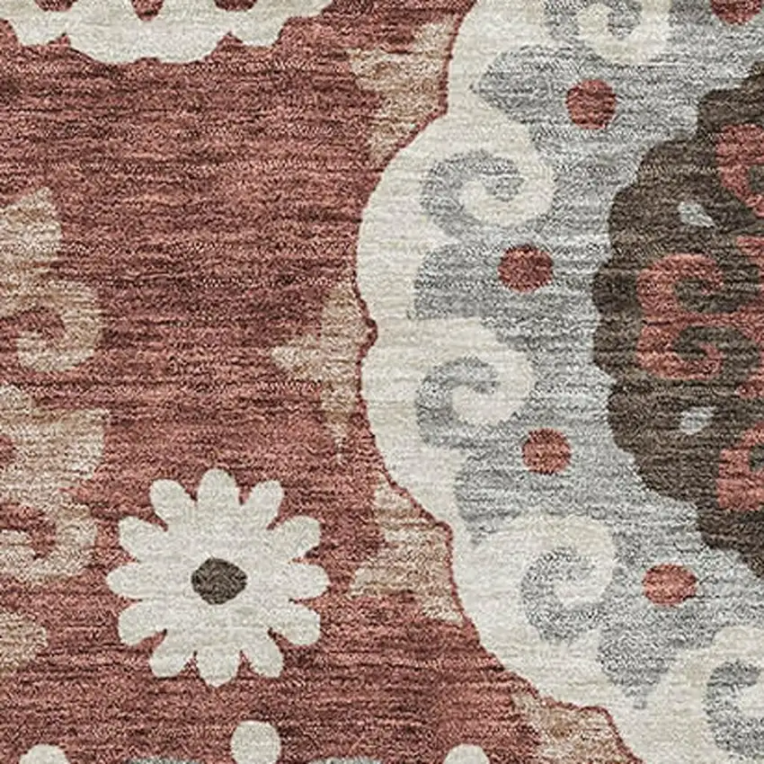 Rust Gray And Beige Medallion Washable Area Rug With UV Protection Photo 3