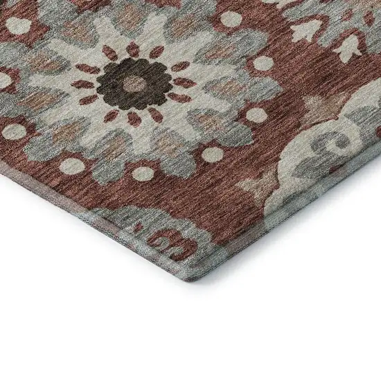 Rust Gray And Beige Medallion Washable Area Rug With UV Protection Photo 8