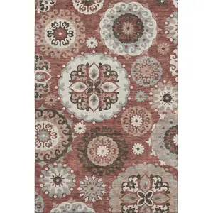 Photo of Rust Gray And Beige Medallion Washable Area Rug With UV Protection
