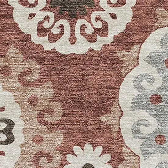 Rust Gray And Beige Medallion Washable Area Rug With UV Protection Photo 3