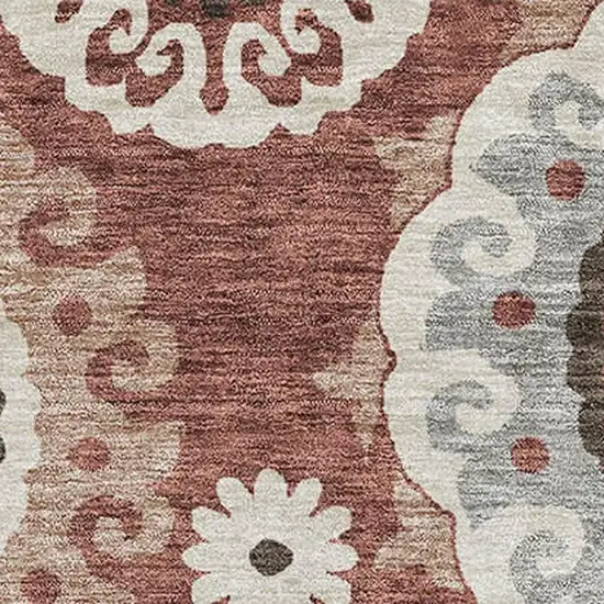 Rust Gray And Beige Medallion Washable Area Rug With UV Protection Photo 3