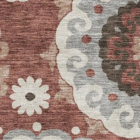 Rust Gray And Beige Medallion Washable Area Rug With UV Protection Photo 3