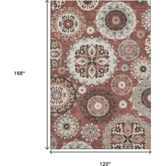 Rust Gray And Beige Medallion Washable Area Rug With UV Protection Photo 3