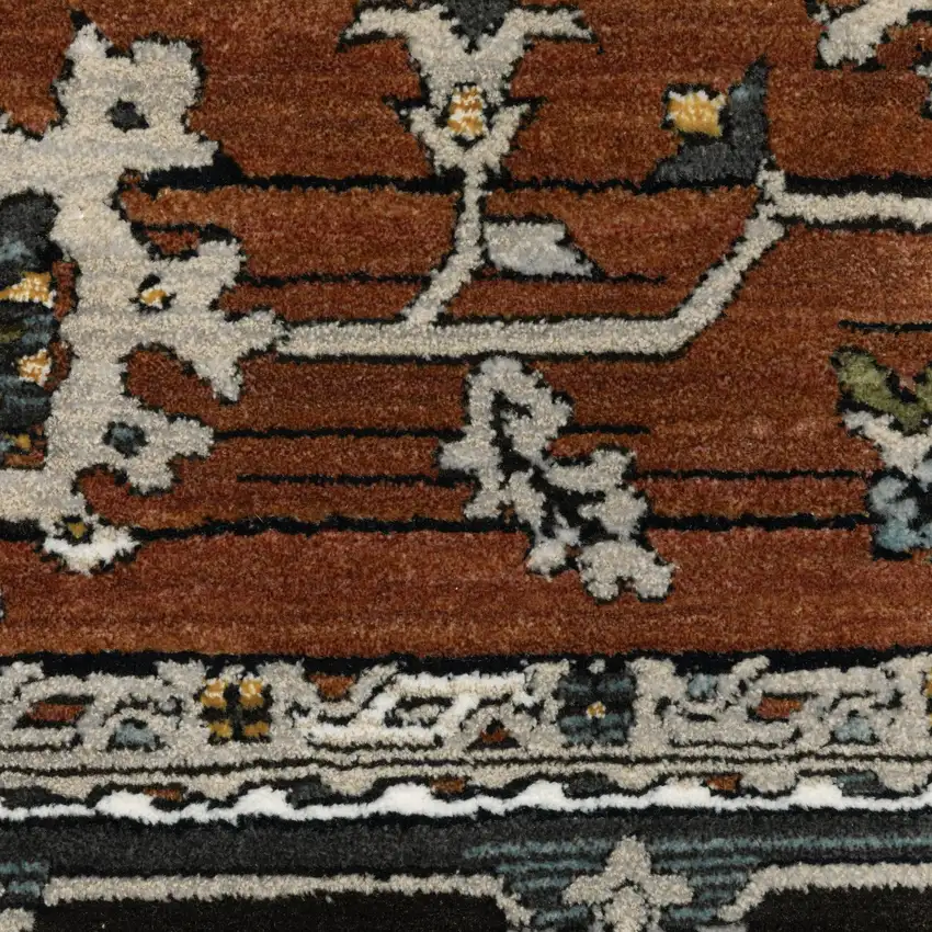 Rust Gray And Beige Oriental Area Rug With Fringe Photo 4