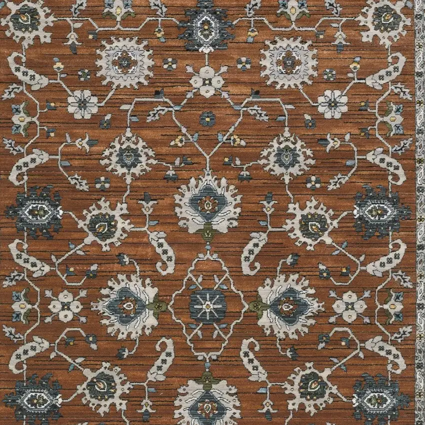 Rust Gray And Beige Oriental Area Rug With Fringe Photo 6