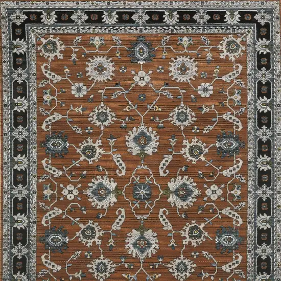 Rust Gray And Beige Oriental Area Rug With Fringe Photo 7