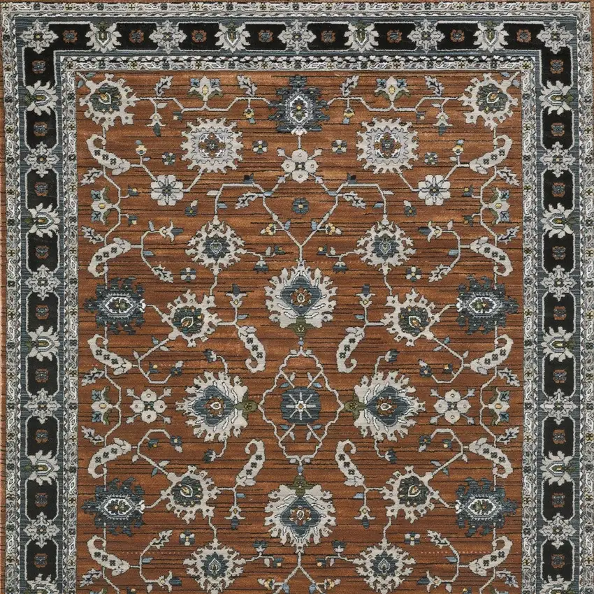 Rust Gray And Beige Oriental Area Rug With Fringe Photo 7