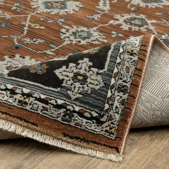 Rust Gray And Beige Oriental Area Rug With Fringe Photo 5