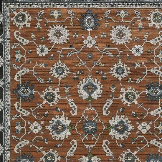 Rust Gray And Beige Oriental Area Rug With Fringe Photo 8