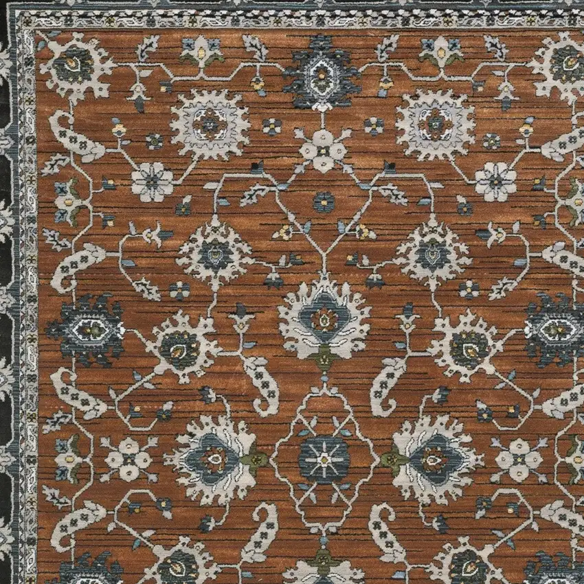 Rust Gray And Beige Oriental Area Rug With Fringe Photo 8