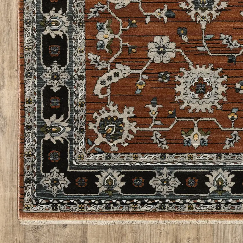 Rust Gray And Beige Oriental Area Rug With Fringe Photo 2
