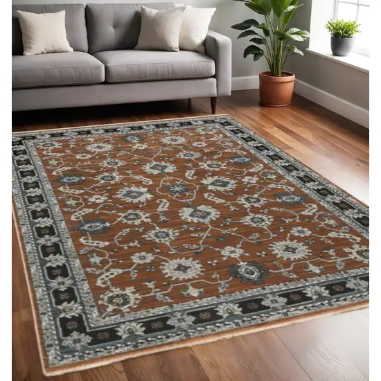 Rust Gray And Beige Oriental Area Rug With Fringe Photo 1