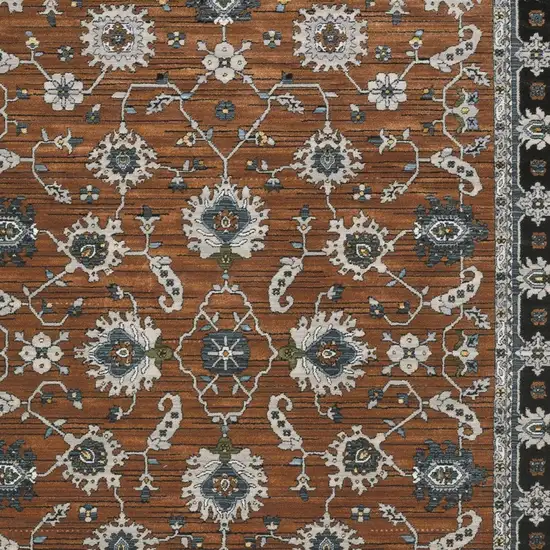 Rust Gray And Beige Oriental Area Rug With Fringe Photo 8