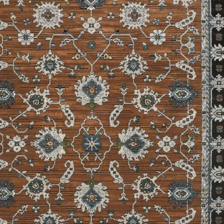 Rust Gray And Beige Oriental Area Rug With Fringe Photo 8