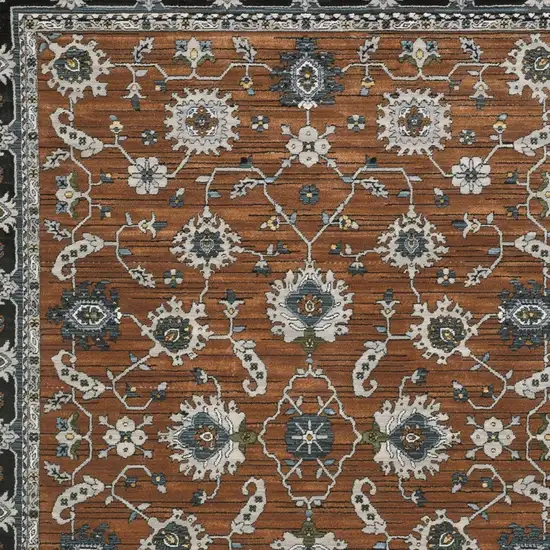Rust Gray And Beige Oriental Area Rug With Fringe Photo 8