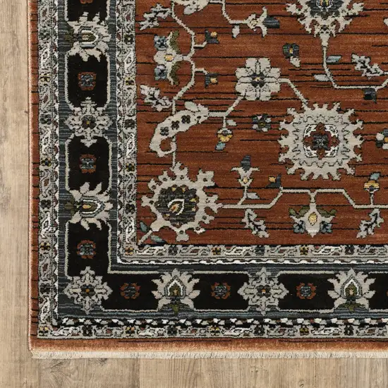 Rust Gray And Beige Oriental Area Rug With Fringe Photo 2