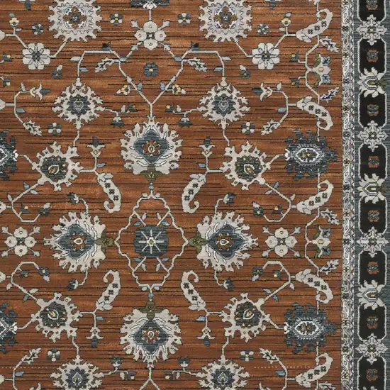 Rust Gray And Beige Oriental Area Rug With Fringe Photo 5
