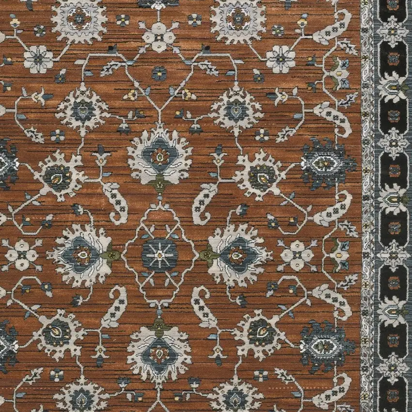 Rust Gray And Beige Oriental Area Rug With Fringe Photo 5