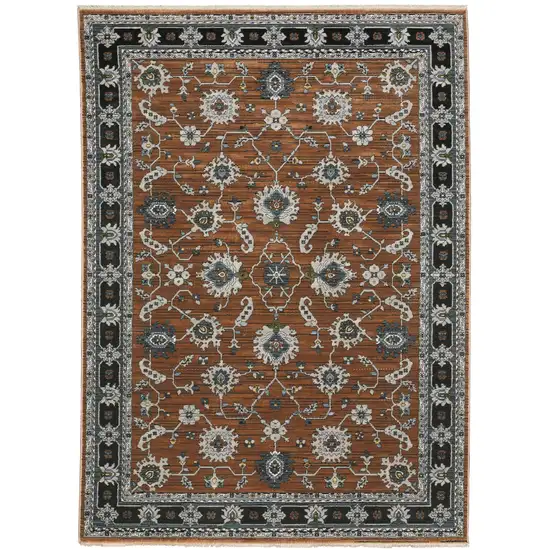 Rust Gray And Beige Oriental Area Rug With Fringe Photo 2