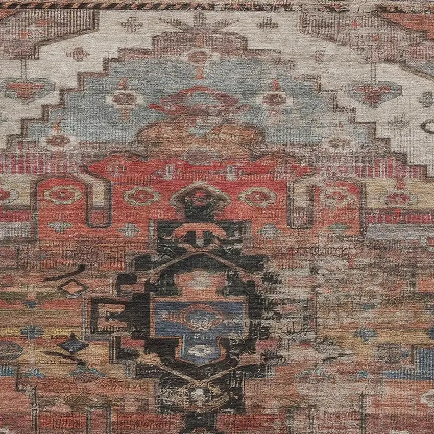 Rust Gray And Beige Oriental Washable Area Rug With UV Protection Photo 2