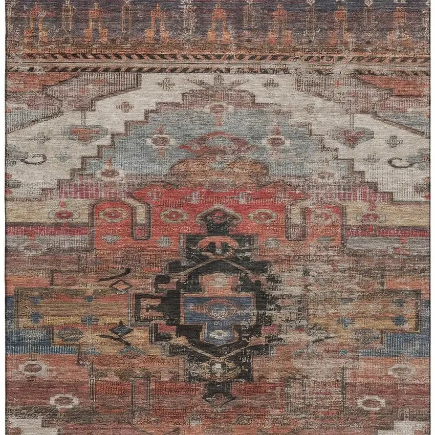 Rust Gray And Beige Oriental Washable Area Rug With UV Protection Photo 3