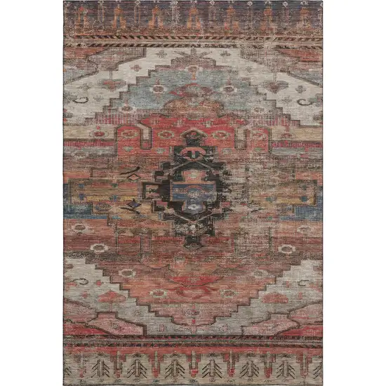 Rust Gray And Beige Oriental Washable Area Rug With UV Protection Photo 1
