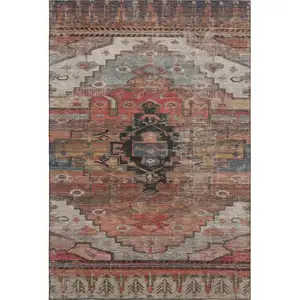 Photo of Rust Gray And Beige Oriental Washable Area Rug With UV Protection
