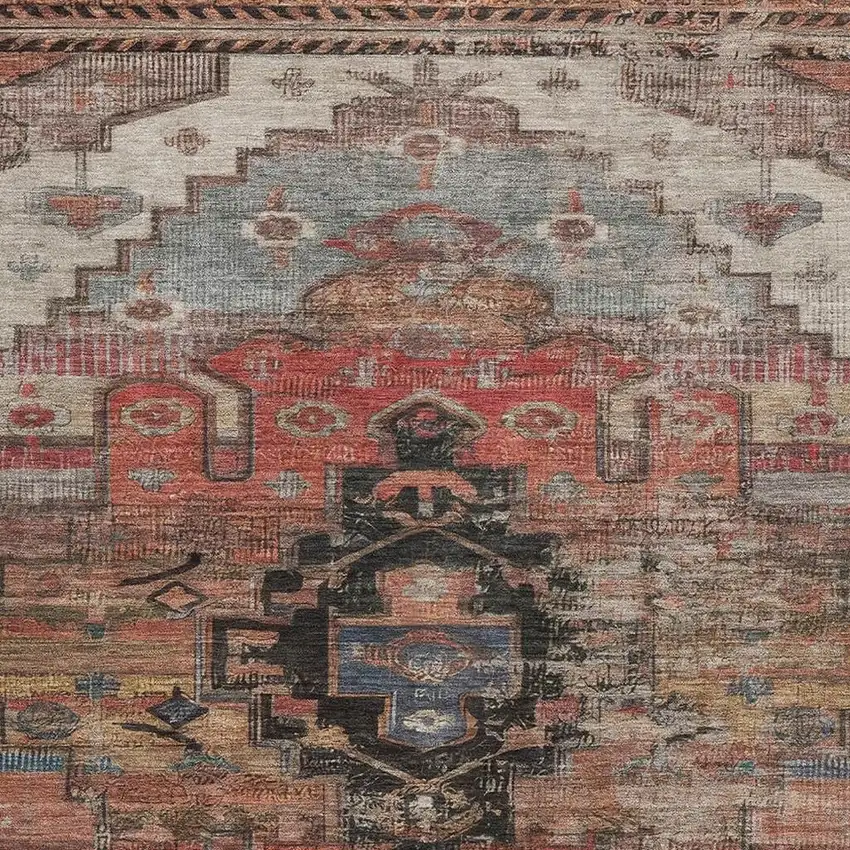 Rust Gray And Beige Oriental Washable Area Rug With UV Protection Photo 2