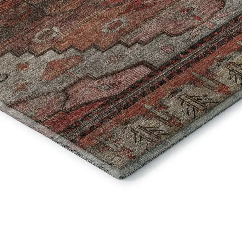 Rust Gray And Beige Oriental Washable Area Rug With UV Protection Photo 7