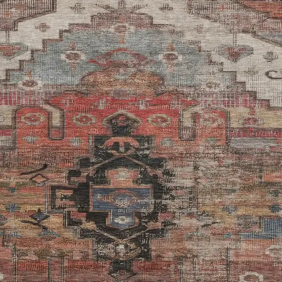 Rust Gray And Beige Oriental Washable Area Rug With UV Protection Photo 2