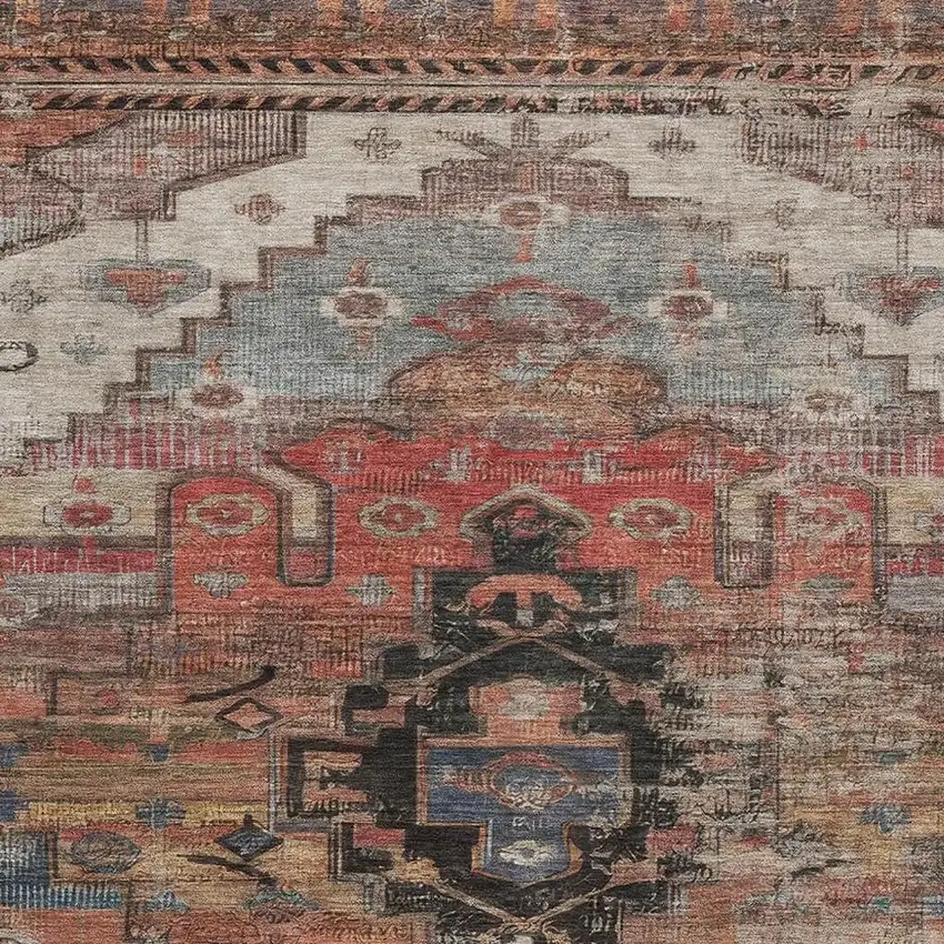 Rust Gray And Beige Oriental Washable Area Rug With UV Protection Photo 2