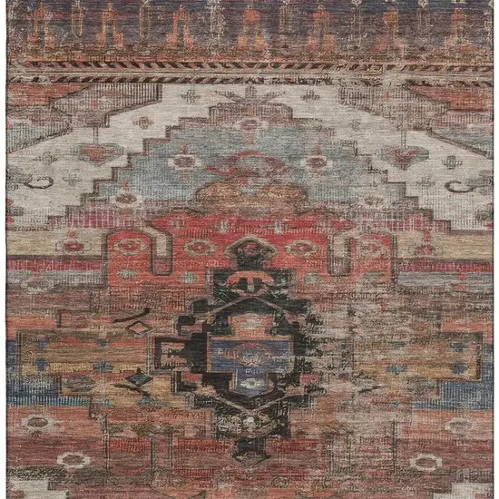 Rust Gray And Beige Oriental Washable Area Rug With UV Protection Photo 3
