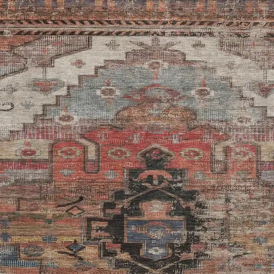 Rust Gray And Beige Oriental Washable Area Rug With UV Protection Photo 2