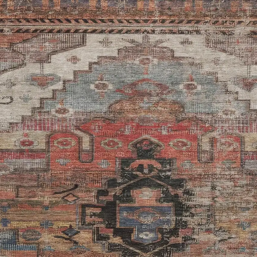 Rust Gray And Beige Oriental Washable Area Rug With UV Protection Photo 2