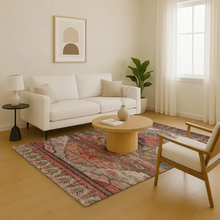 Rust Gray And Beige Oriental Washable Area Rug With UV Protection Photo 5