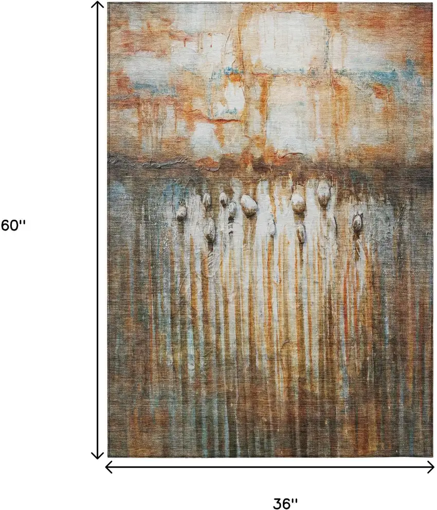 Rust Gray And Blue Abstract Washable Indoor Outdoor Area Rug Photo 9