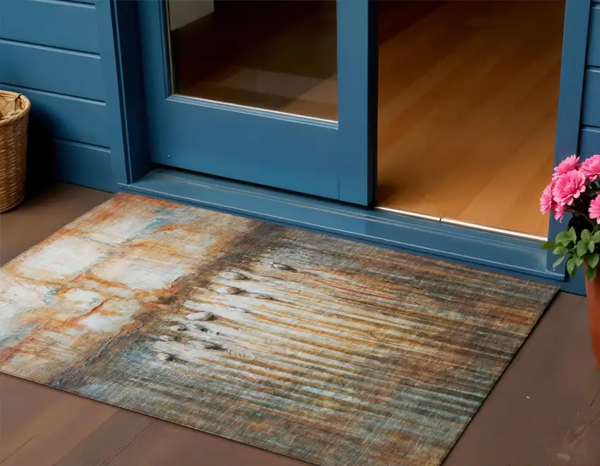 Rust Gray And Blue Abstract Washable Indoor Outdoor Area Rug Photo 2