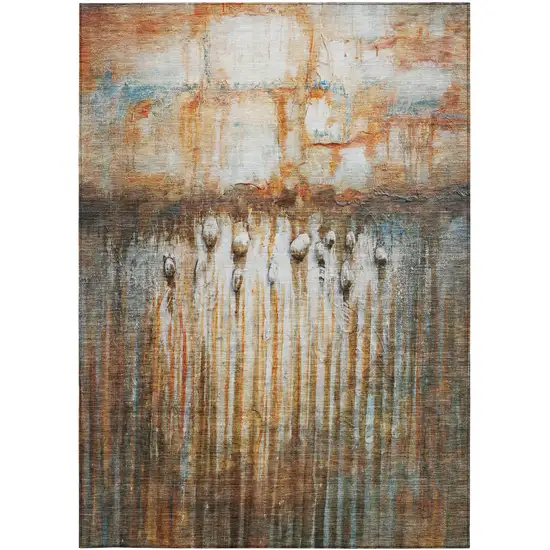 Rust Gray And Blue Abstract Washable Indoor Outdoor Area Rug Photo 9