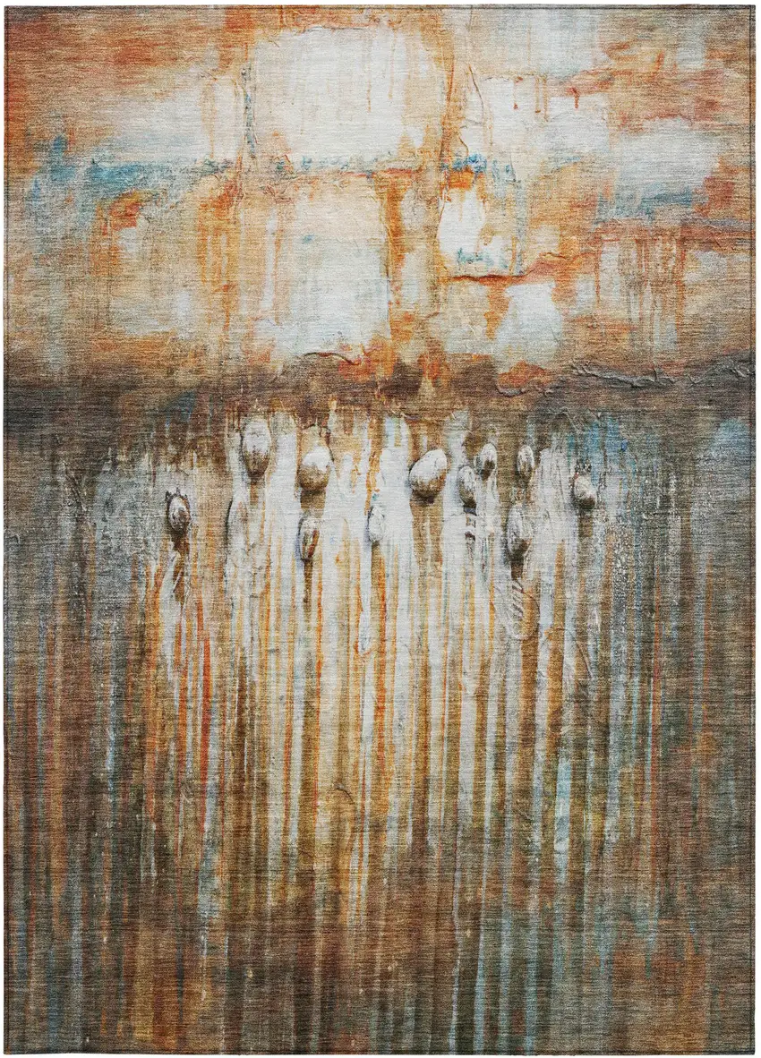 Rust Gray And Blue Abstract Washable Indoor Outdoor Area Rug Photo 9