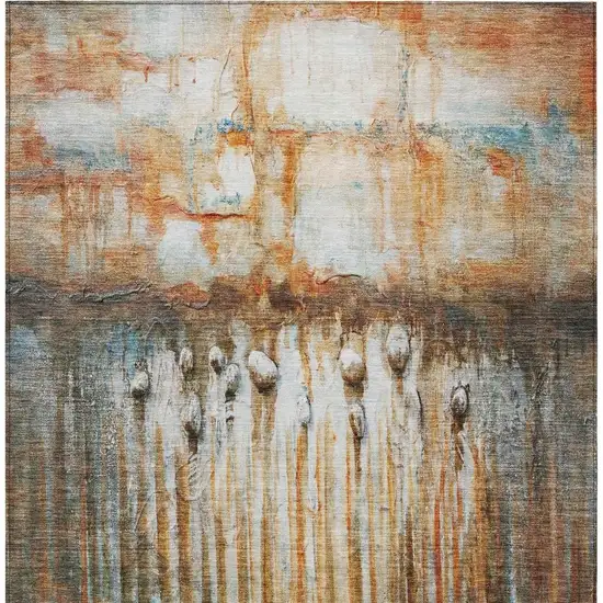 Rust Gray And Blue Abstract Washable Indoor Outdoor Area Rug Photo 1