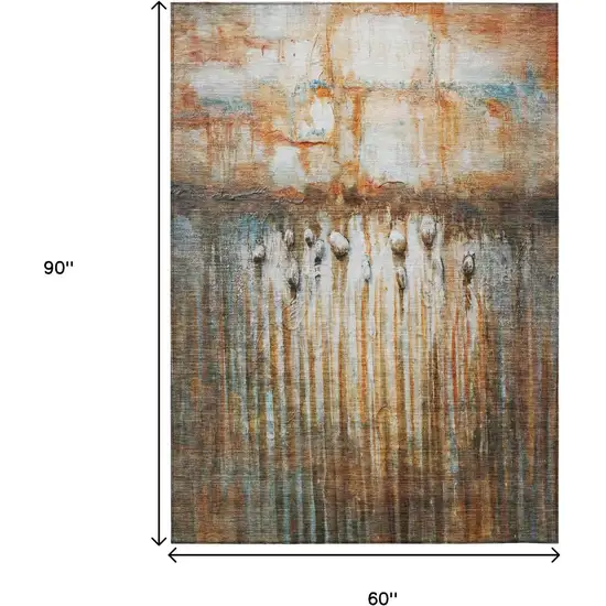Rust Gray And Blue Abstract Washable Indoor Outdoor Area Rug Photo 9