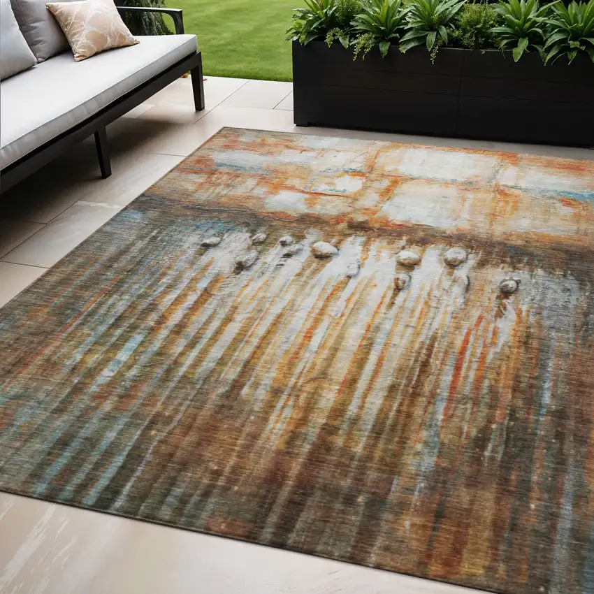 Rust Gray And Blue Abstract Washable Indoor Outdoor Area Rug Photo 2