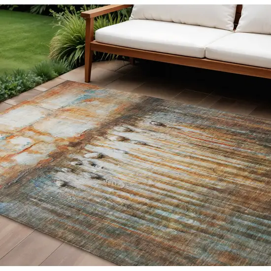 Rust Gray And Blue Abstract Washable Indoor Outdoor Area Rug Photo 2