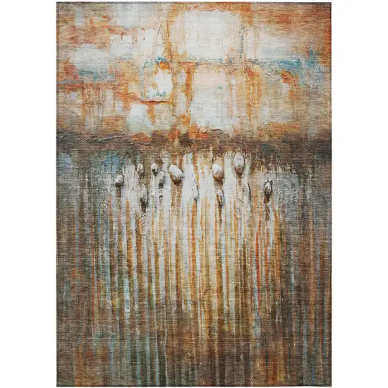 Rust Gray And Blue Abstract Washable Indoor Outdoor Area Rug Photo 8