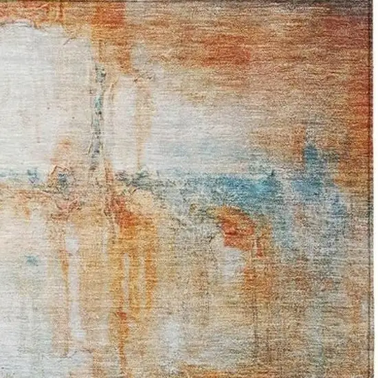 Rust Gray And Blue Abstract Washable Indoor Outdoor Area Rug Photo 3