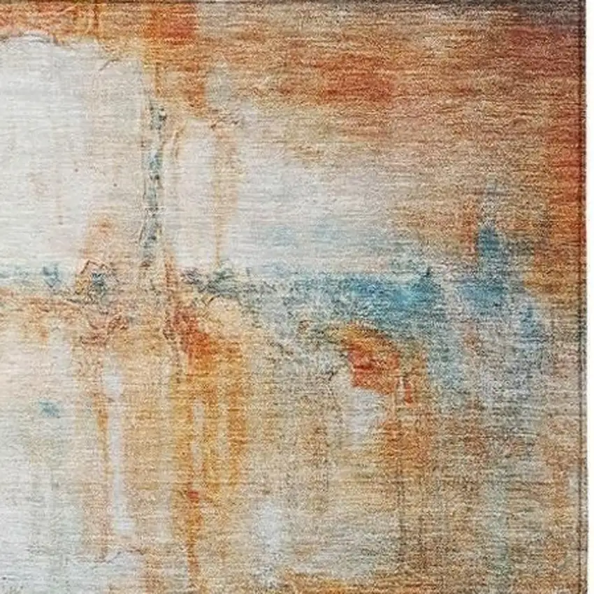 Rust Gray And Blue Abstract Washable Indoor Outdoor Area Rug Photo 3
