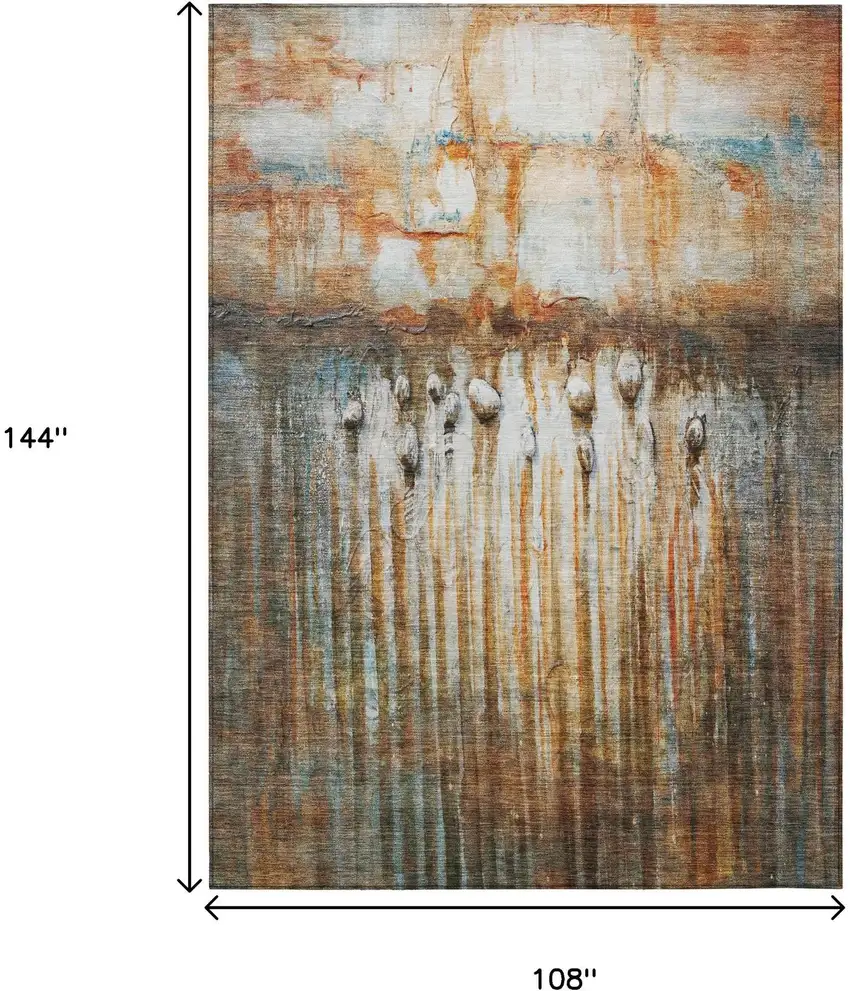 Rust Gray And Blue Abstract Washable Indoor Outdoor Area Rug Photo 9